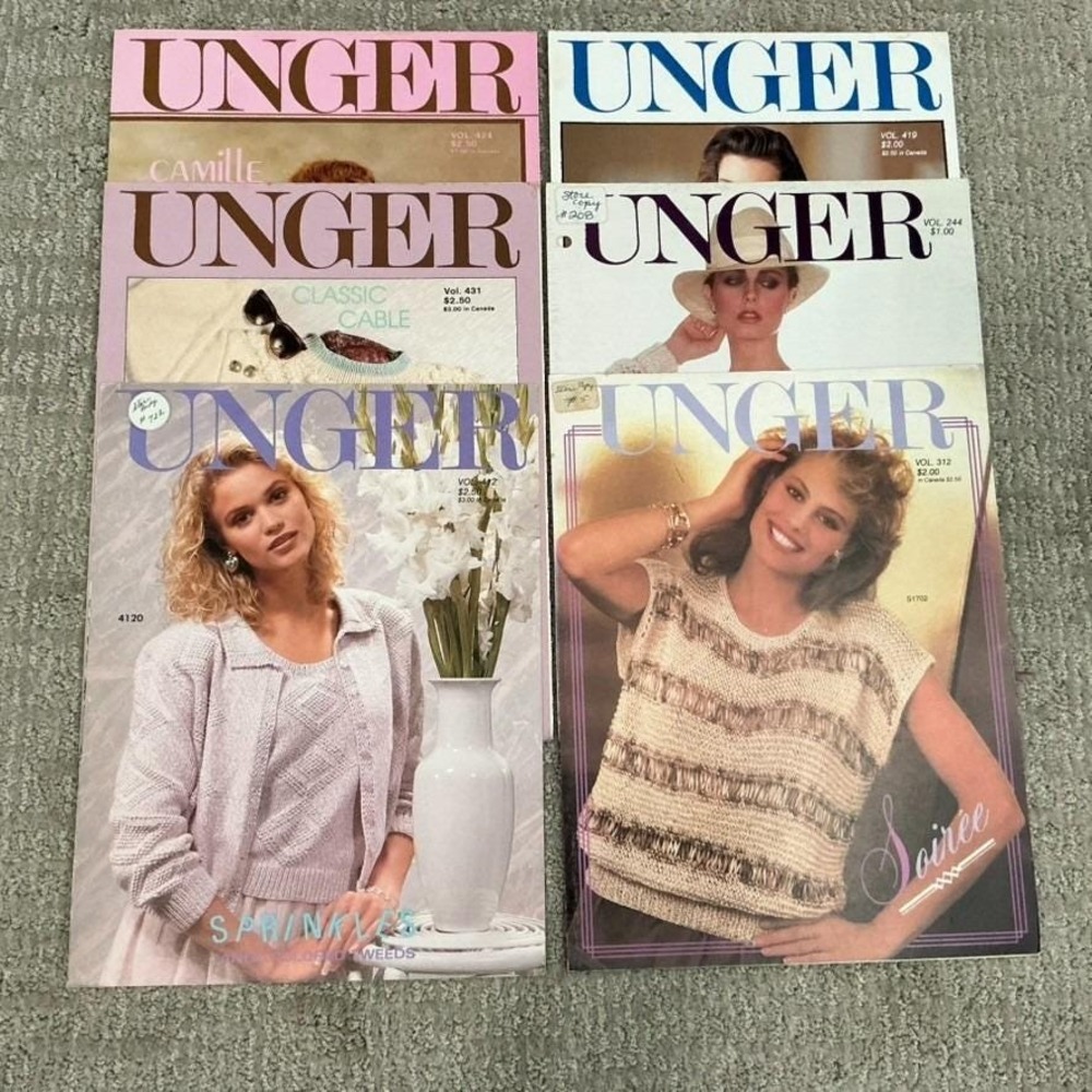Lot 6 Vintage UNGER Knitting Crochet Pattern Books Womens Retro Knits Sweaters